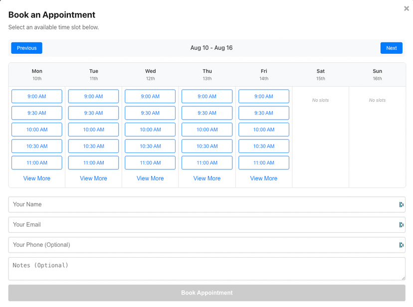 LeadsPilotAI in-chat booking calendar